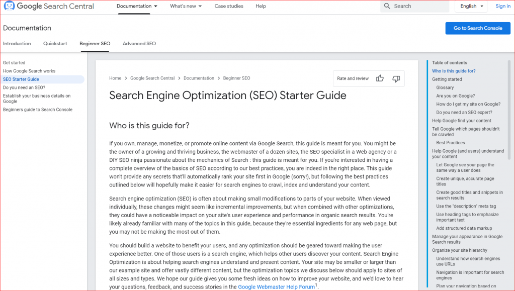 SEO Starter Guide by Google