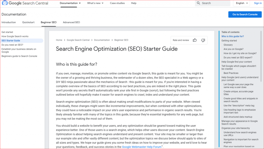 SEO Starter Guide - Google Search Central SEO Starter Guide by Google